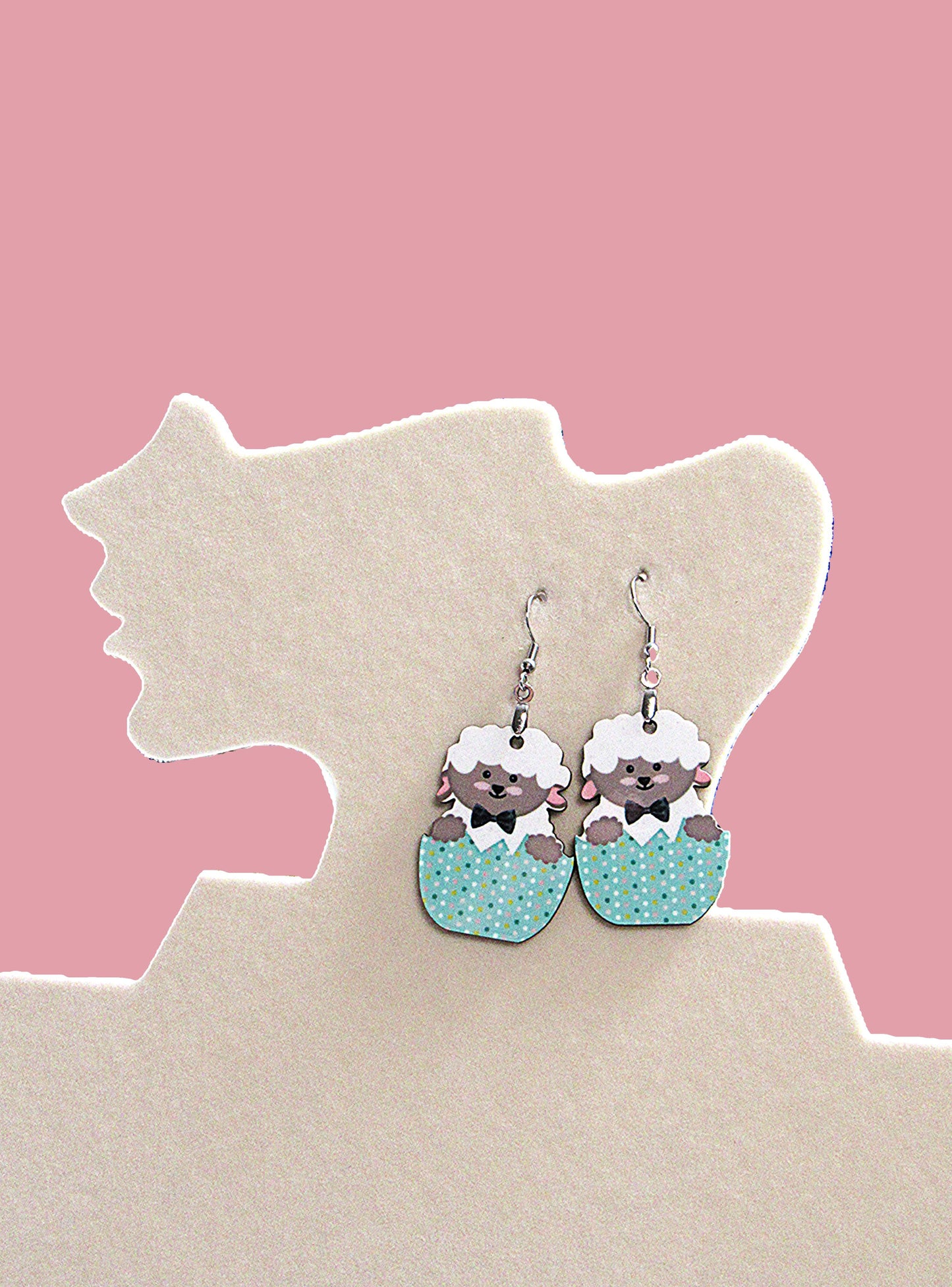 Sheep in an Egg Shaped Sublimated Earrings