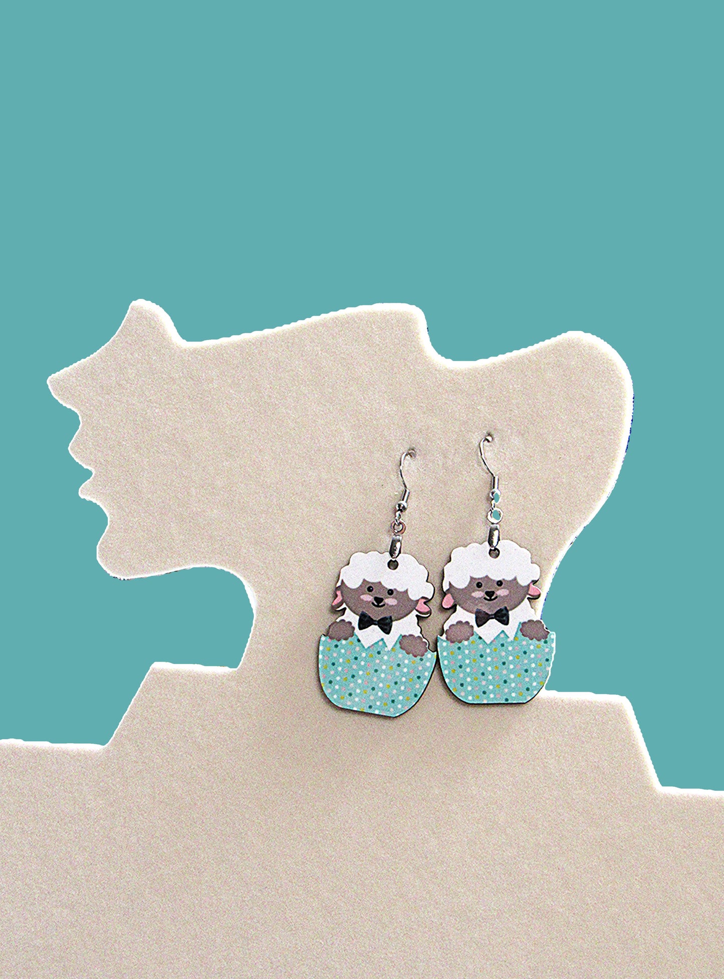 Sheep in an Egg Shaped Sublimated Earrings