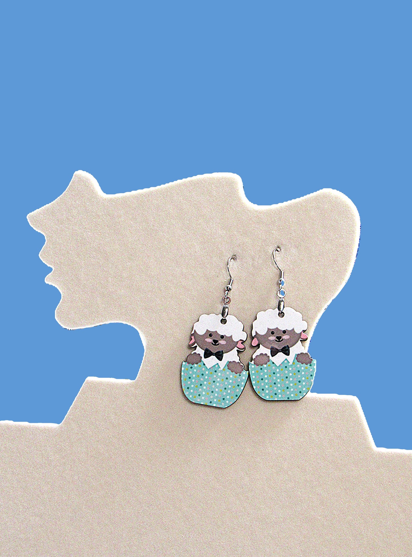 Sheep in an Egg Shaped Sublimated Earrings