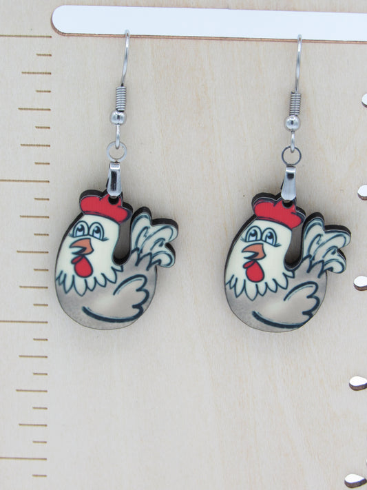 Chicken Shaped MDF Dangle Earrings, Farm Animal Jewelry