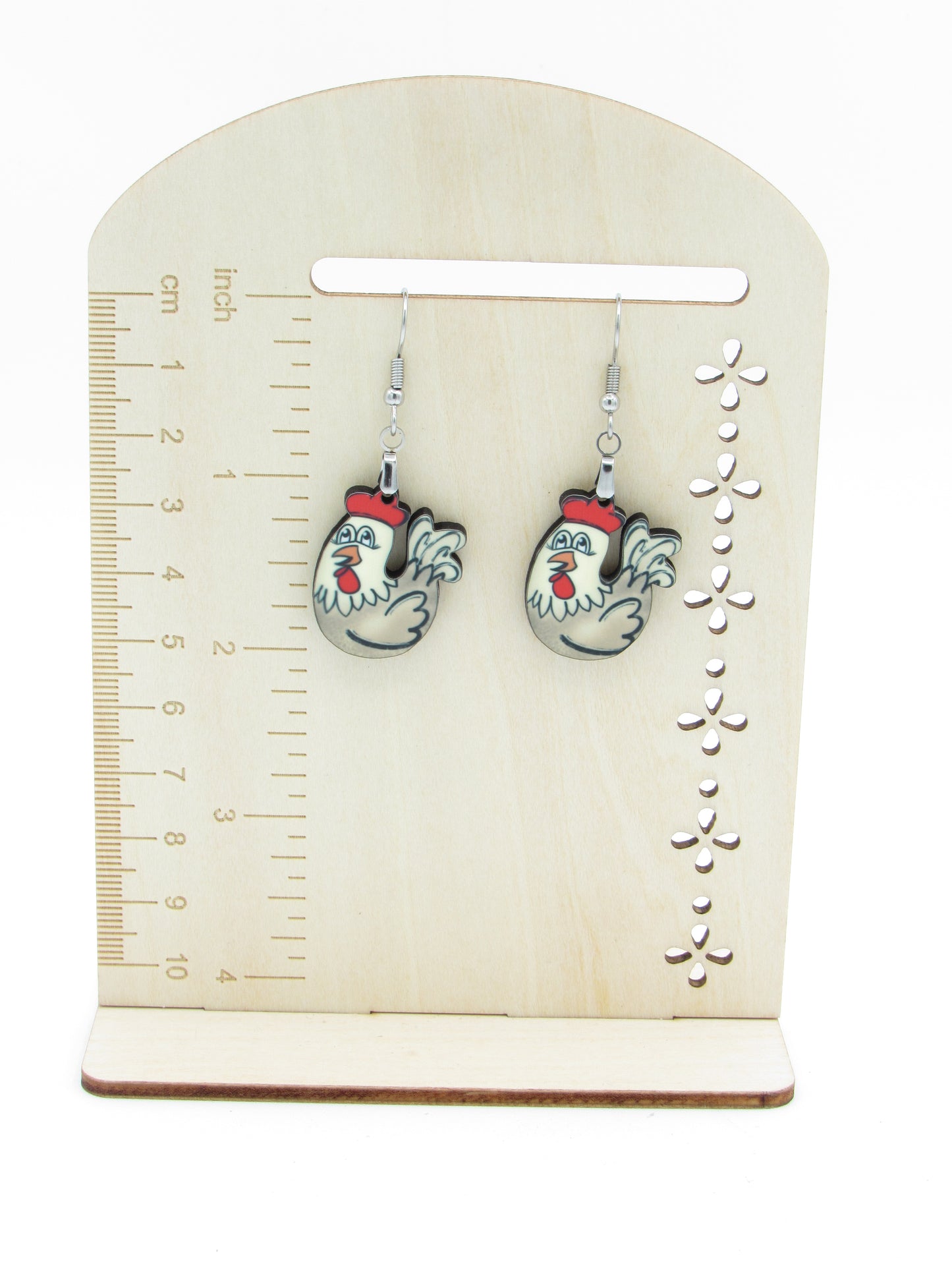 Chicken Shaped MDF Dangle Earrings, Farm Animal Jewelry