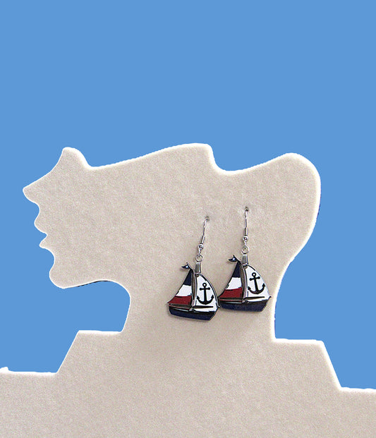 Sailboat Shaped Sublimated Earrings 1 inch