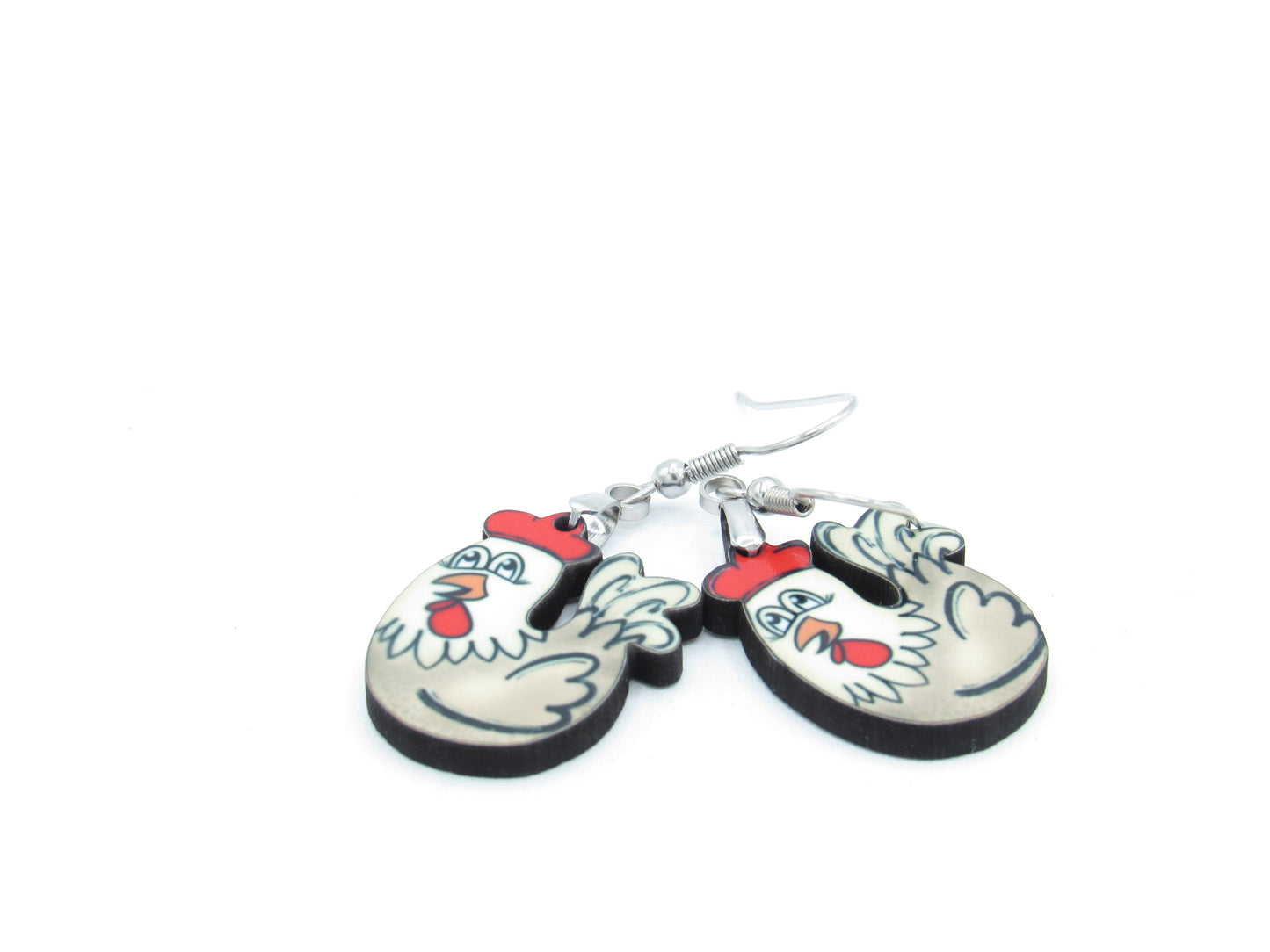 Chicken Shaped MDF Dangle Earrings, Farm Animal Jewelry