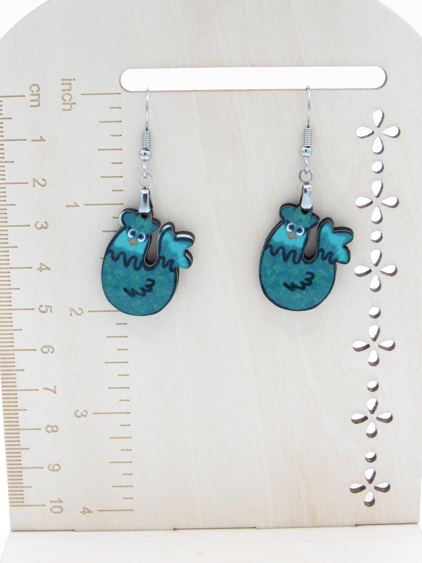 Chicken Shaped MDF Dangle Earrings, Farm Animal Jewelry