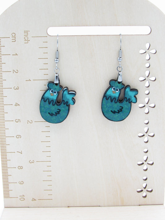 Chicken Shaped MDF Dangle Earrings, Farm Animal Jewelry