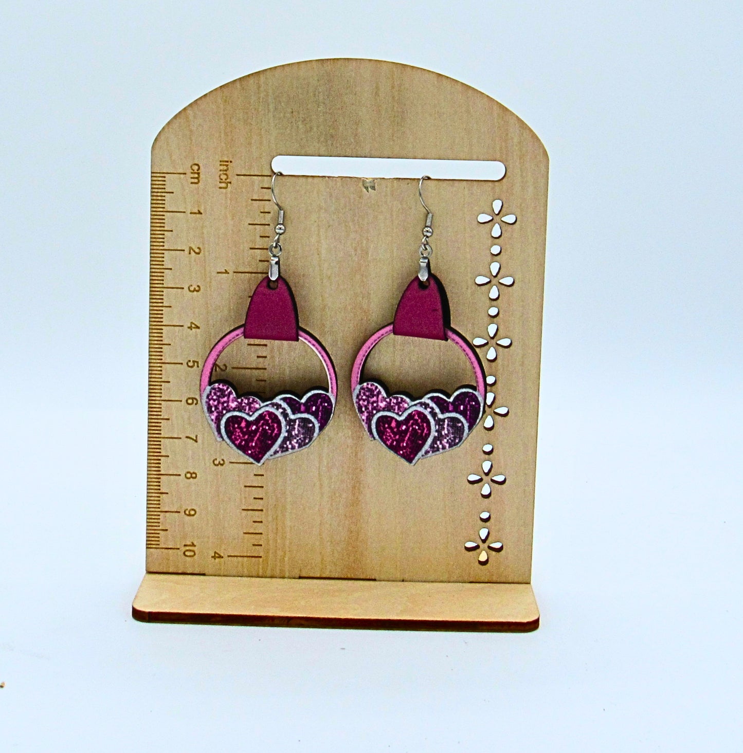 MDF- Faux Leather Heart Cluster Sublimated Earrings 1.5 inch