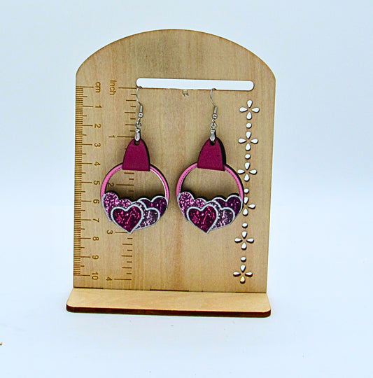 MDF- Faux Leather Heart Cluster Sublimated Earrings 1.5 inch