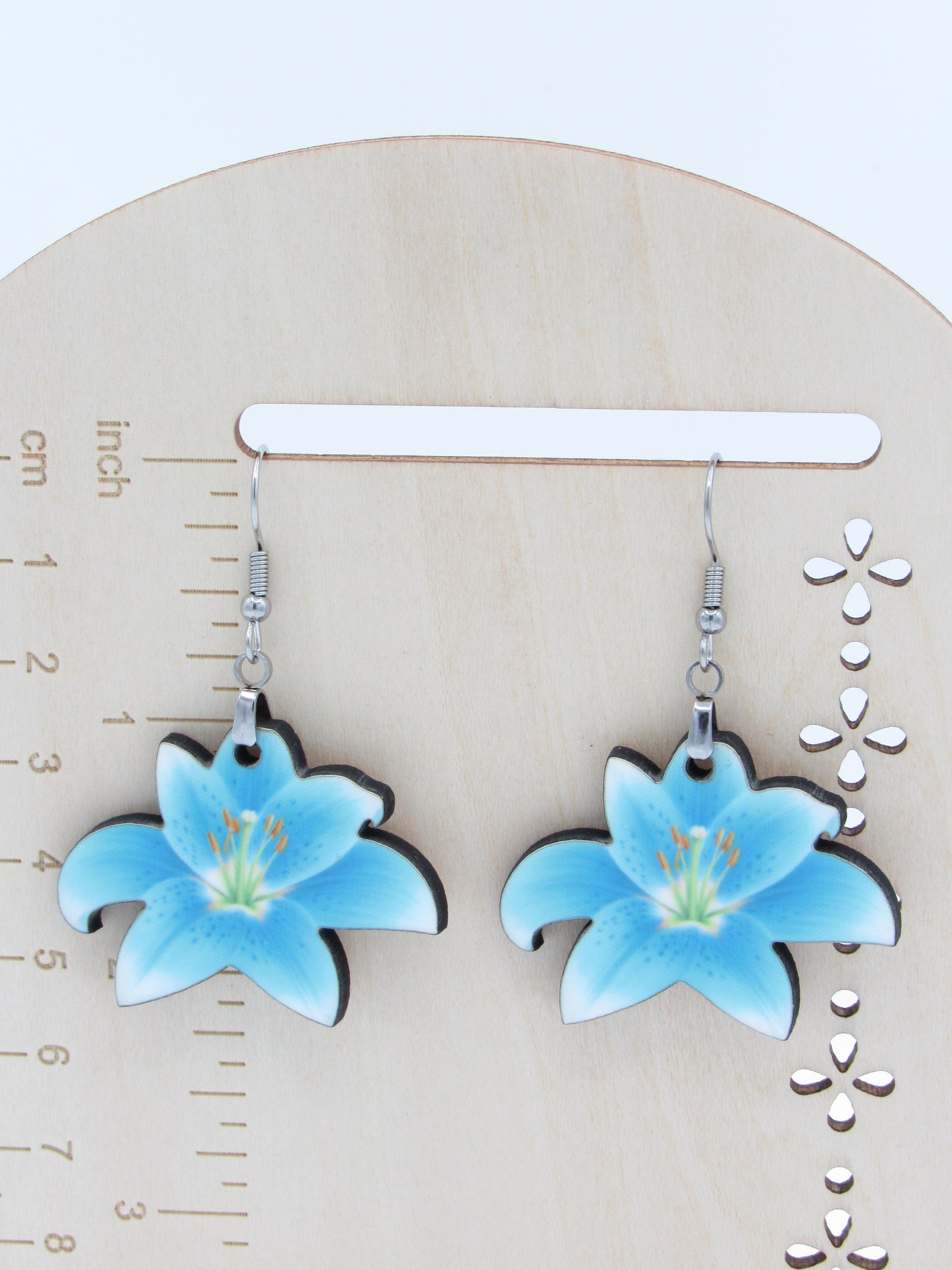 Lily Shaped Sublimation Earrings, Floral MDF Dangle Earrings