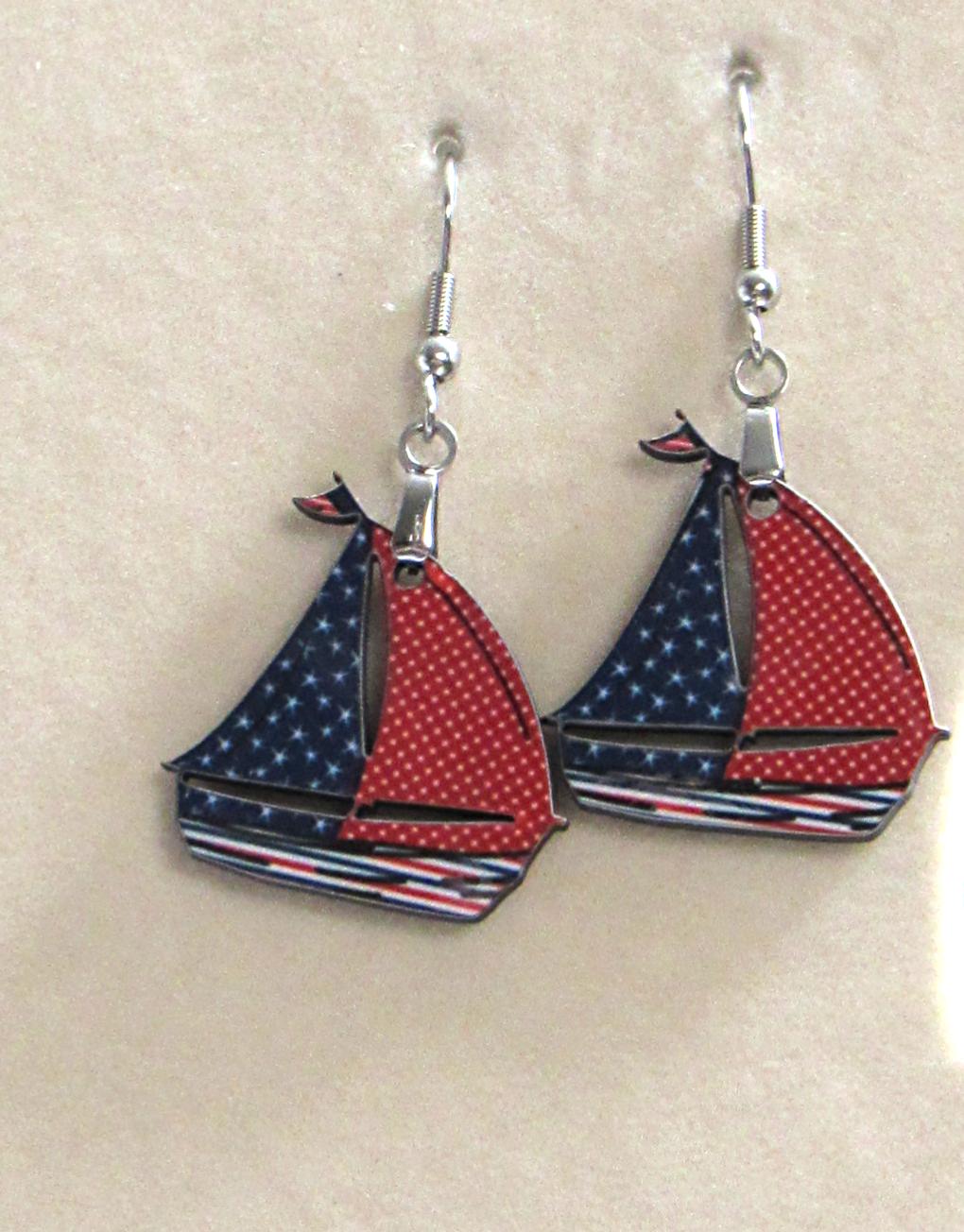 Sailboat Shaped Sublimated Earrings 1 inch