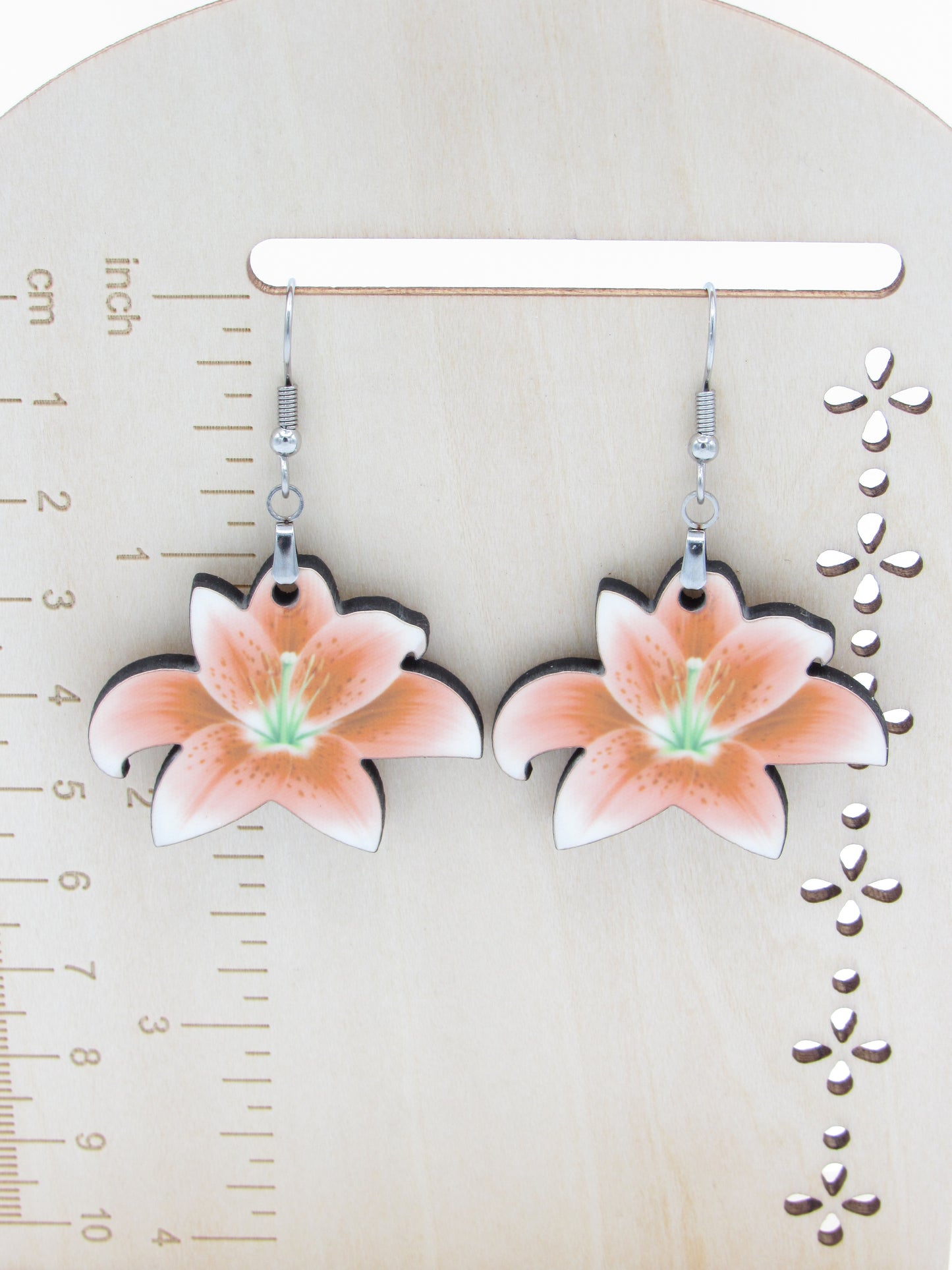 Lily Shaped Sublimation Earrings, Floral MDF Dangle Earrings