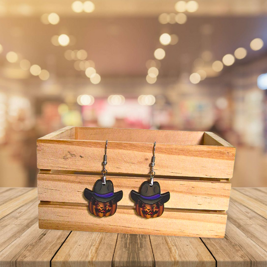 Cowboy Pumpkin Shaped Sublimated Earrings 1 inch