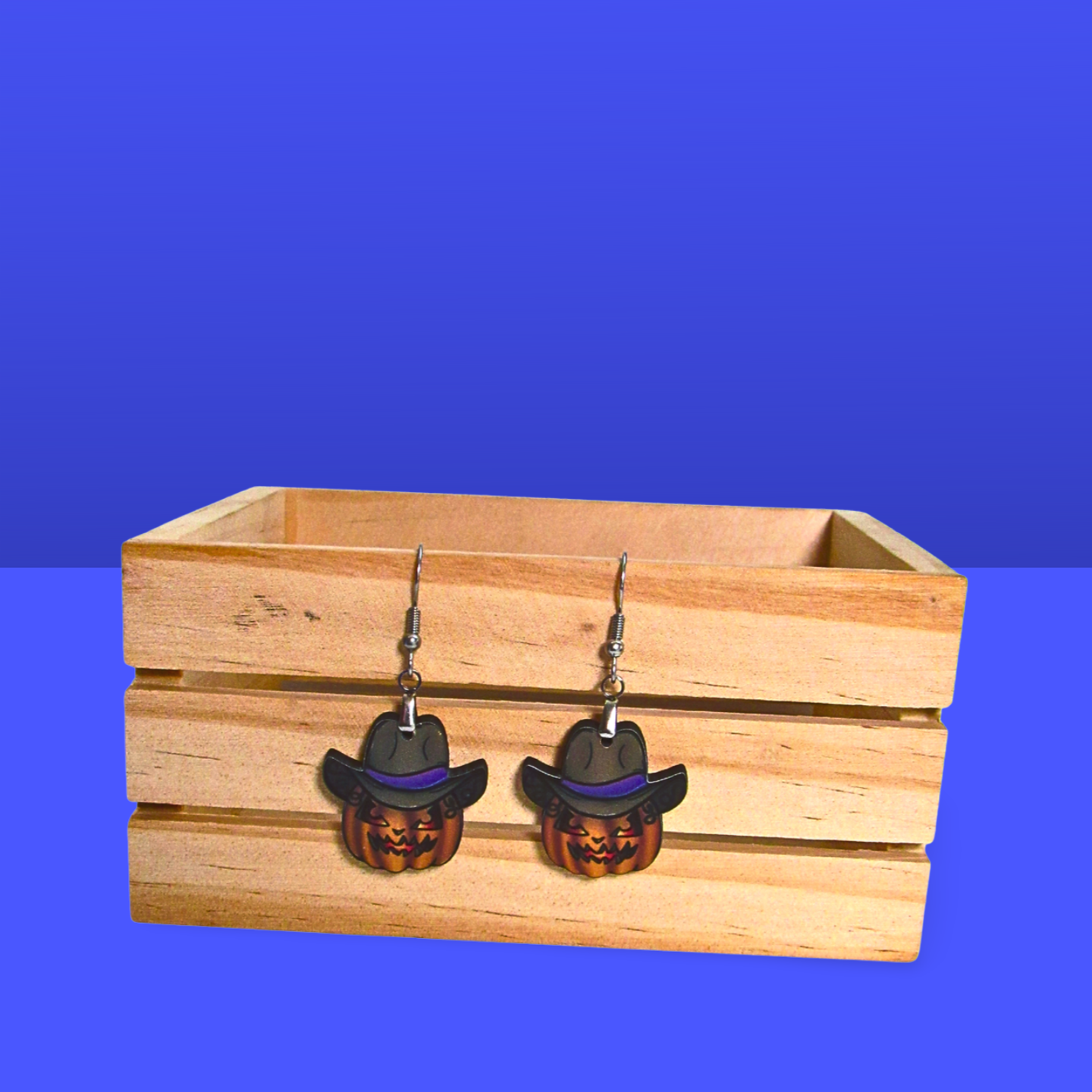 Cowboy Pumpkin Shaped Sublimated Earrings 1 inch