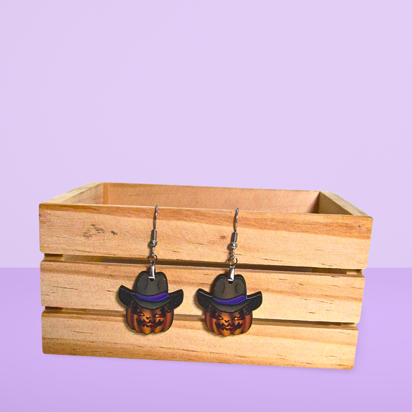 Cowboy Pumpkin Shaped Sublimated Earrings 1 inch