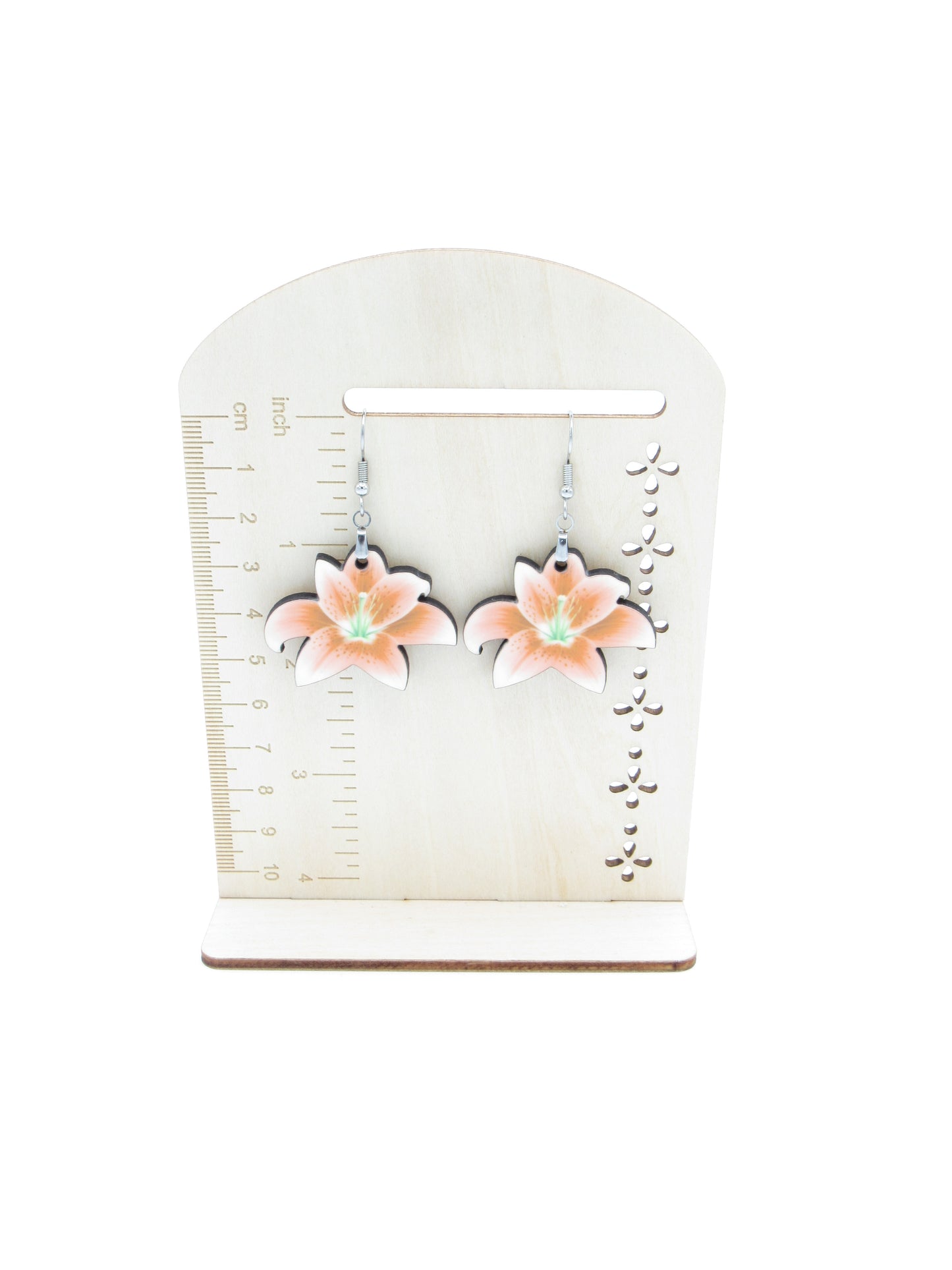 Lily Shaped Sublimation Earrings, Floral MDF Dangle Earrings