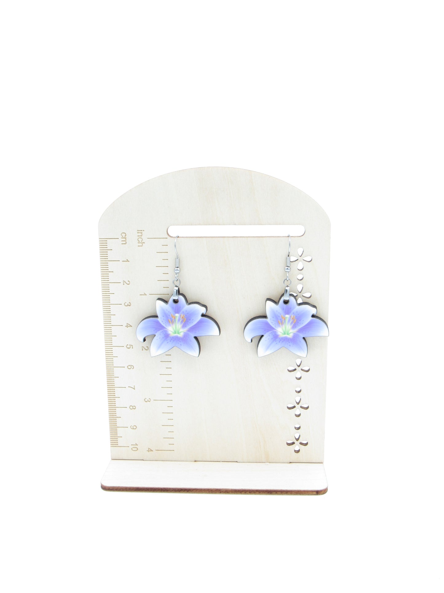Lily Shaped Sublimation Earrings, Floral MDF Dangle Earrings