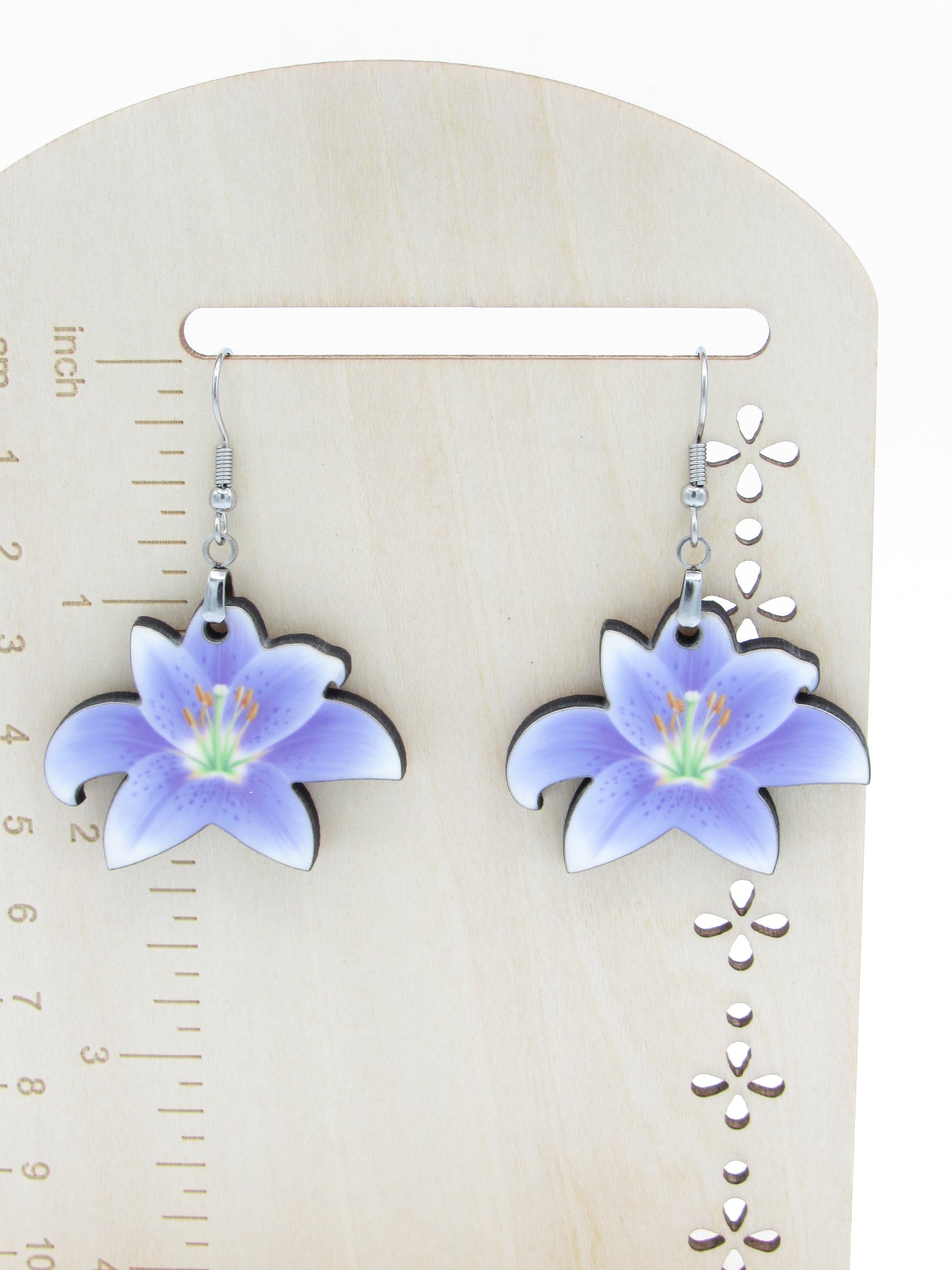 Lily Shaped Sublimation Earrings, Floral MDF Dangle Earrings