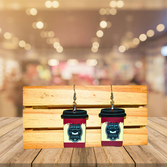 Coffee To GO Cup Shaped Sublimated Earrings
