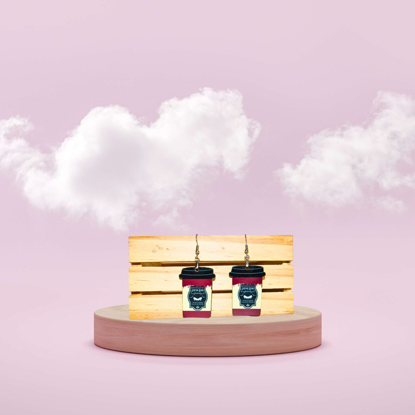 Coffee To GO Cup Shaped Sublimated Earrings