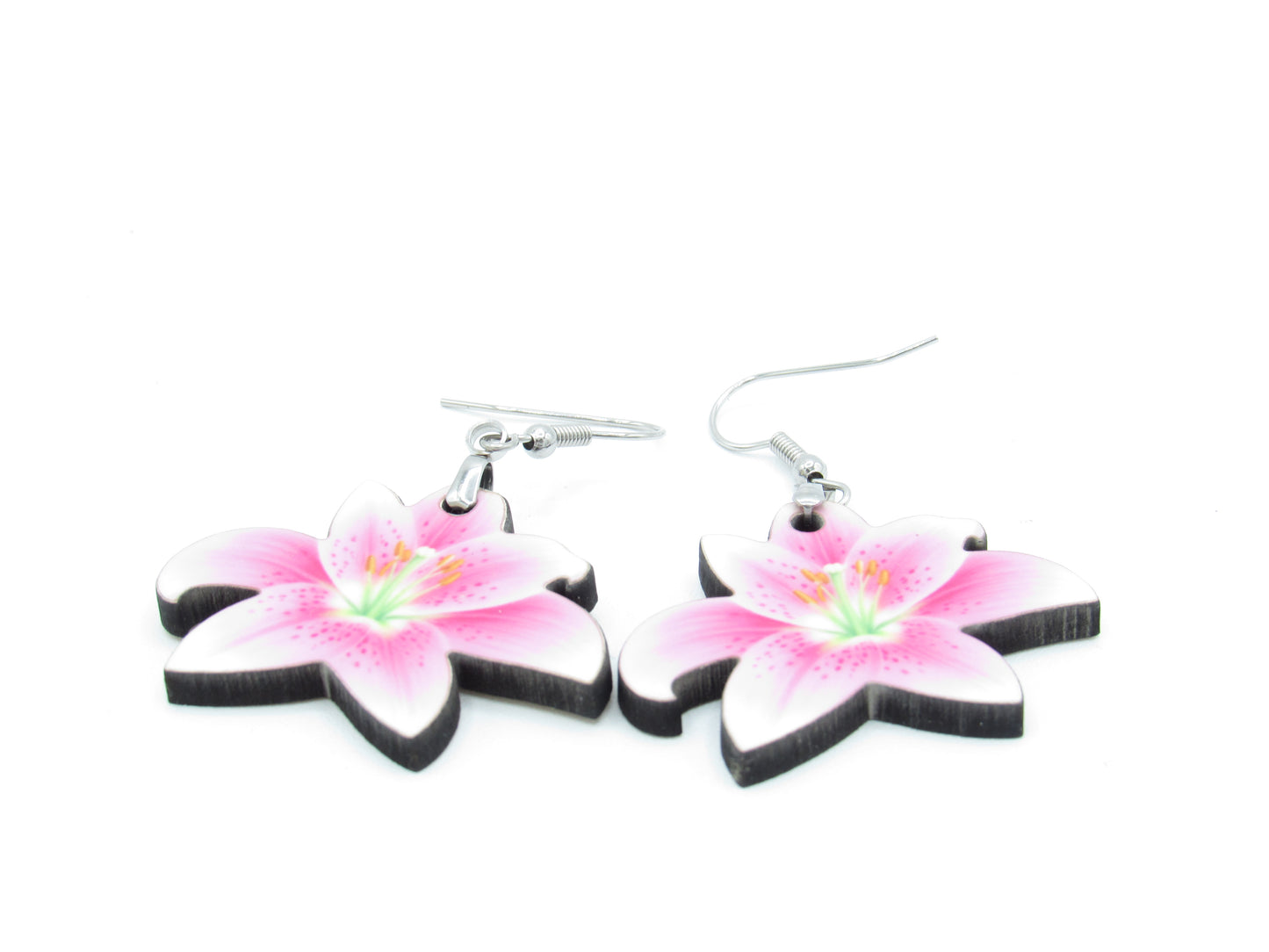 Lily Shaped Sublimation Earrings, Floral MDF Dangle Earrings