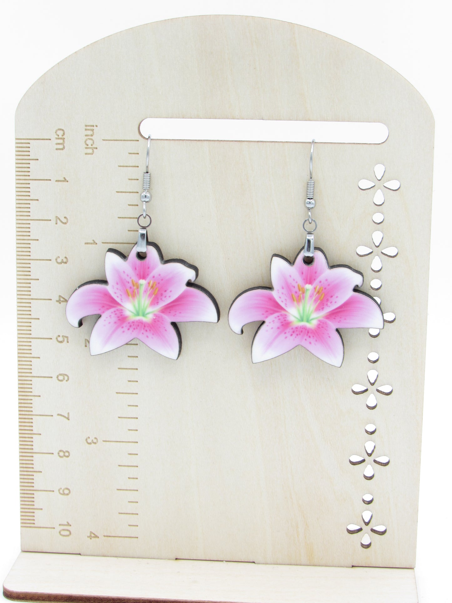 Lily Shaped Sublimation Earrings, Floral MDF Dangle Earrings