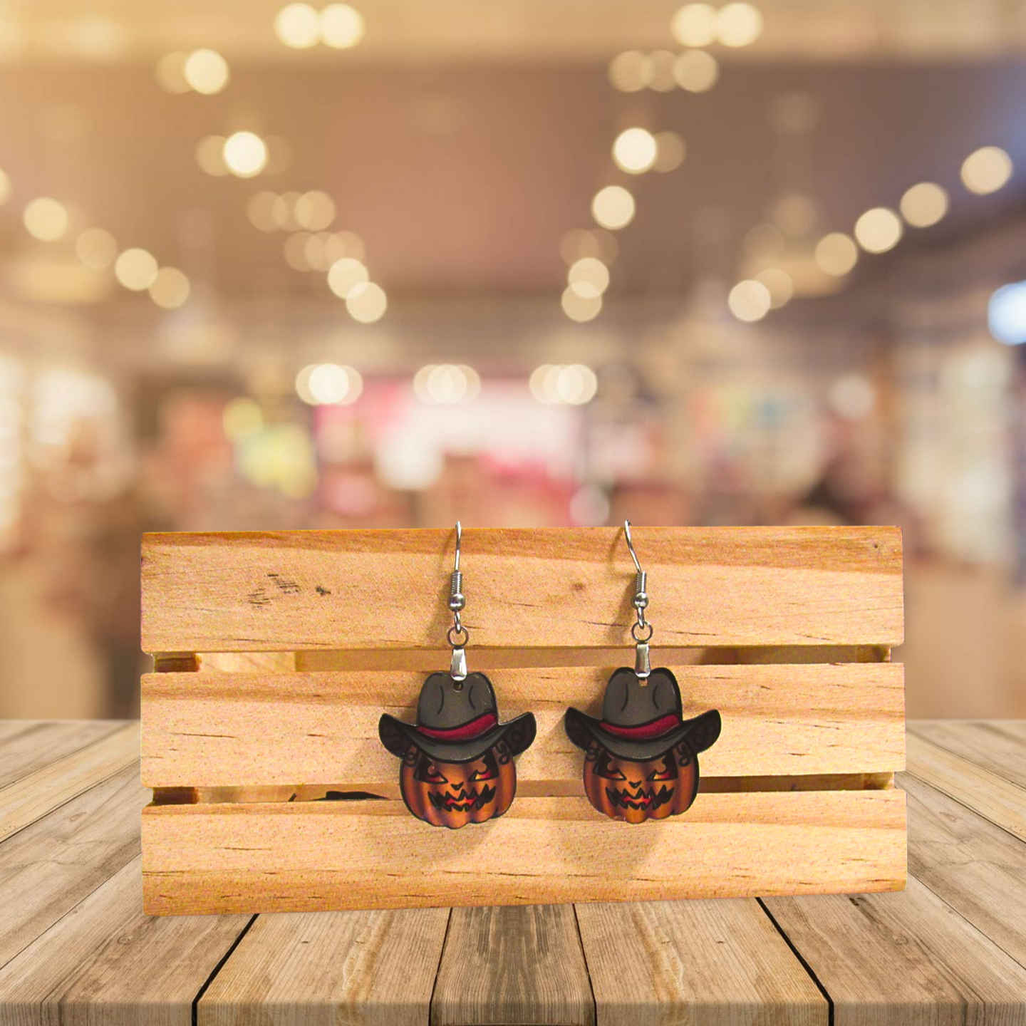 Cowboy Pumpkin Shaped Sublimated Earrings 1 inch