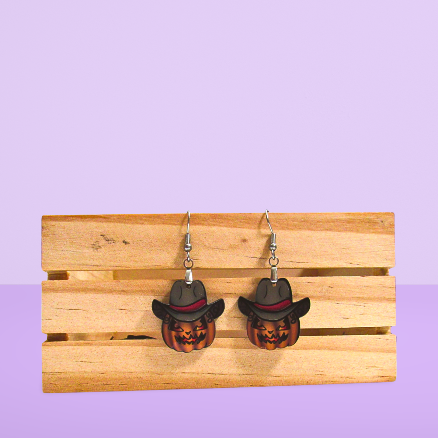 Cowboy Pumpkin Shaped Sublimated Earrings 1 inch