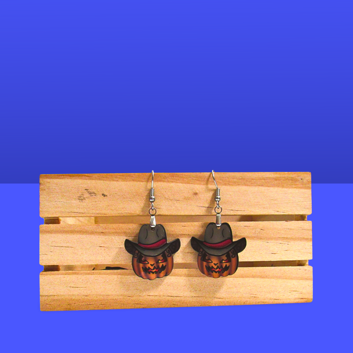 Cowboy Pumpkin Shaped Sublimated Earrings 1 inch