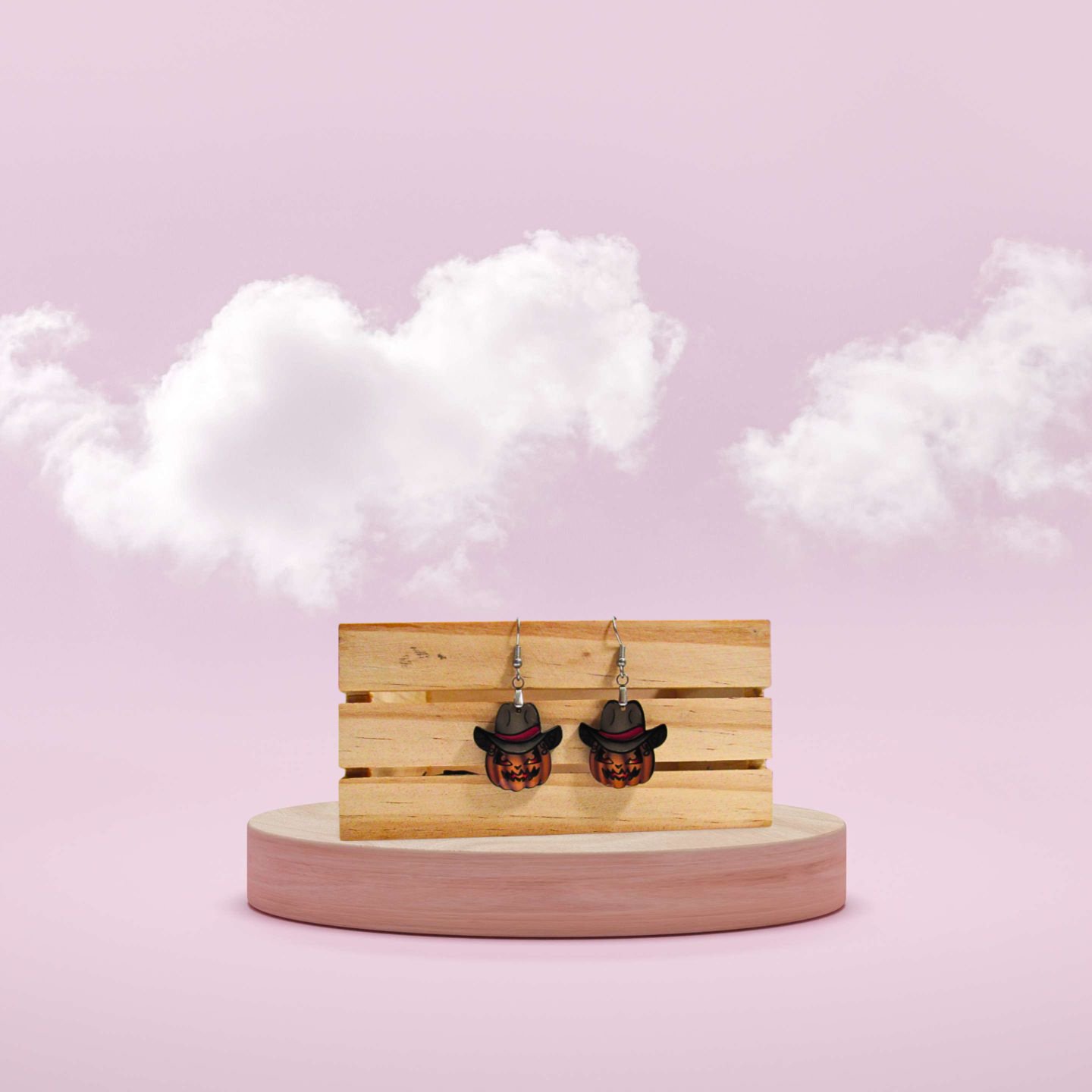 Cowboy Pumpkin Shaped Sublimated Earrings 1 inch