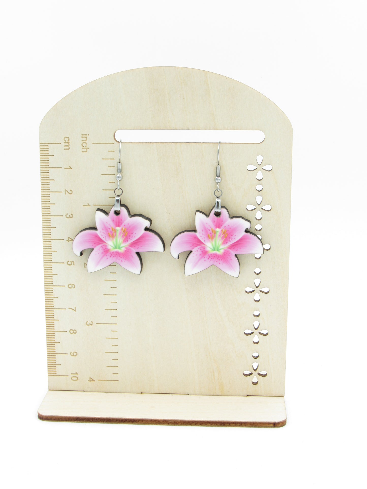 Lily Shaped Sublimation Earrings, Floral MDF Dangle Earrings