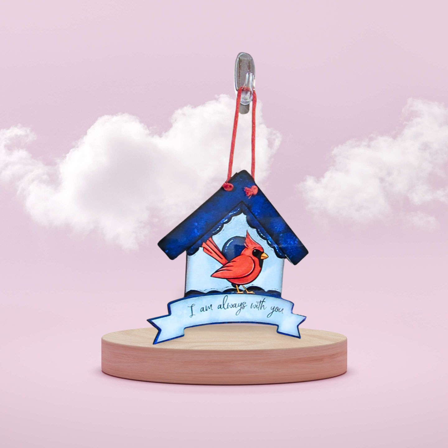 Birdhouse With Ribbon Banner Shaped Sublimated Door Hanger