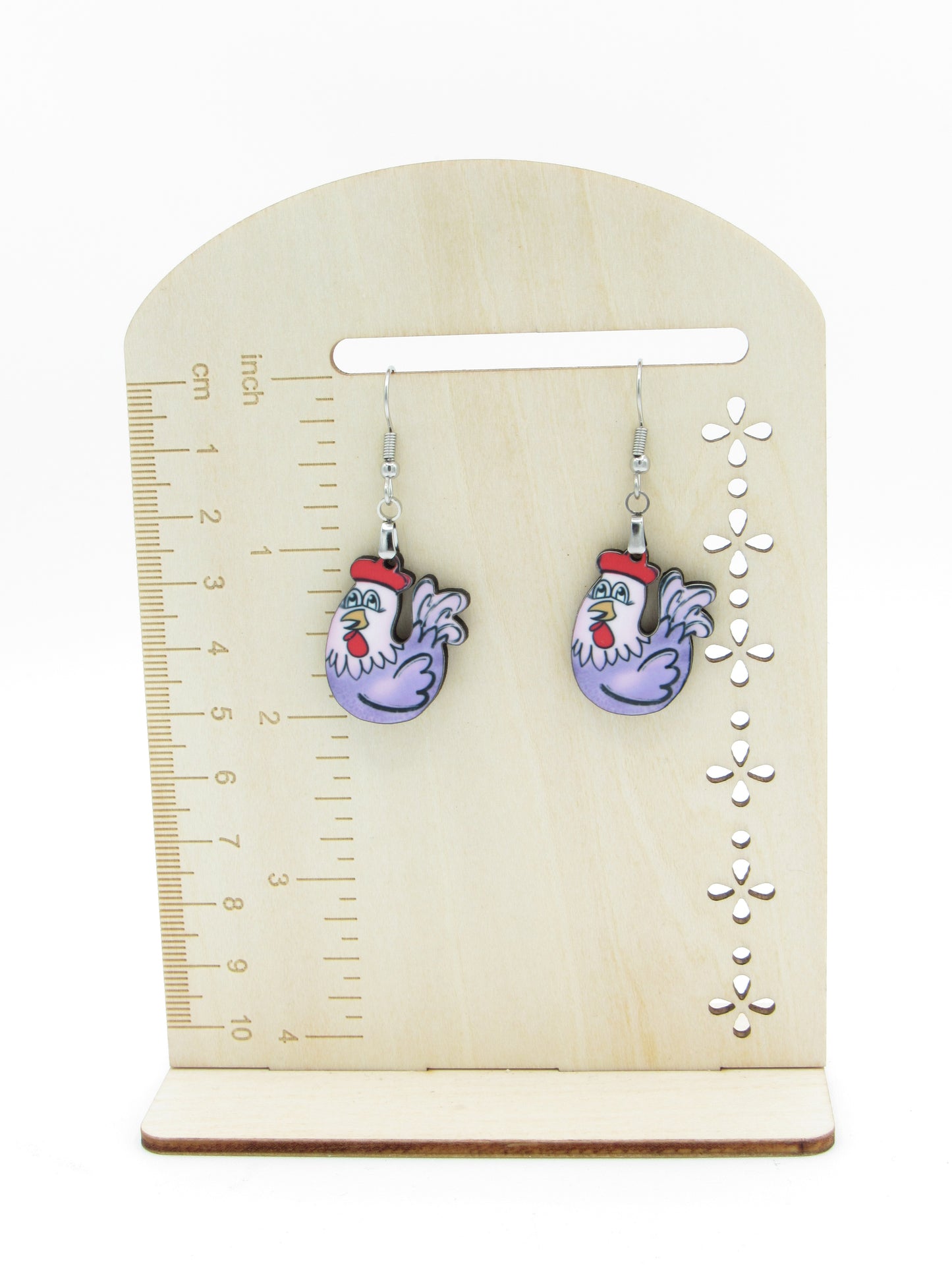 Chicken Shaped MDF Dangle Earrings, Farm Animal Jewelry
