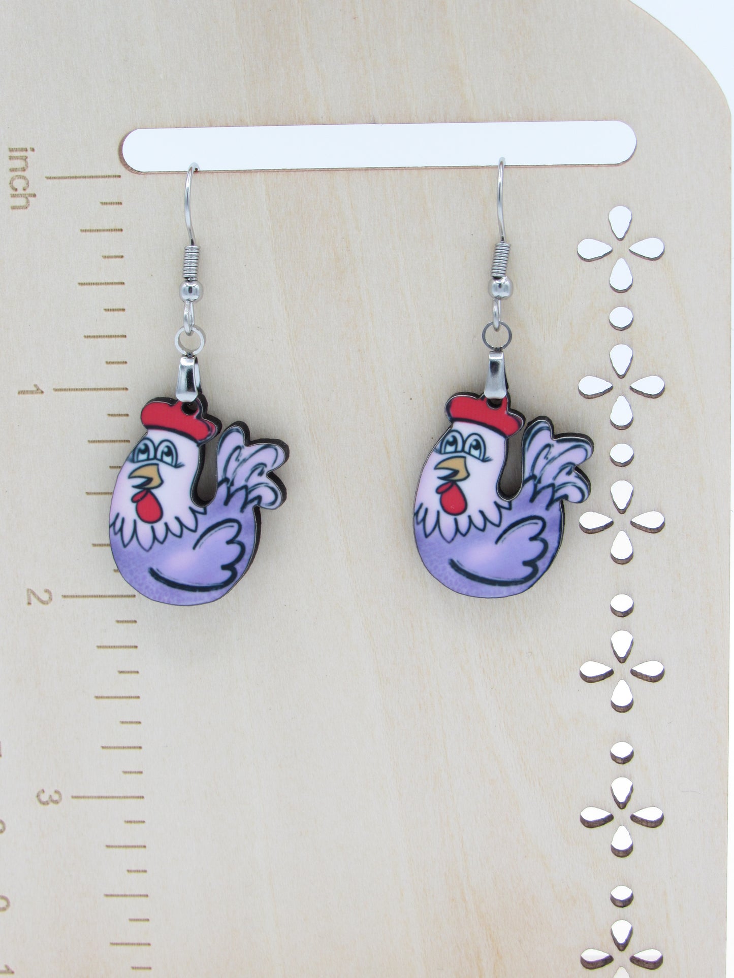 Chicken Shaped MDF Dangle Earrings, Farm Animal Jewelry