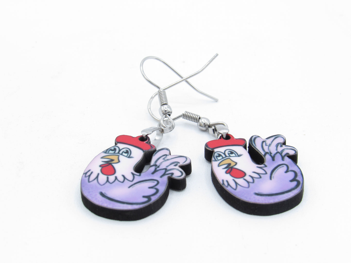 Chicken Shaped MDF Dangle Earrings, Farm Animal Jewelry