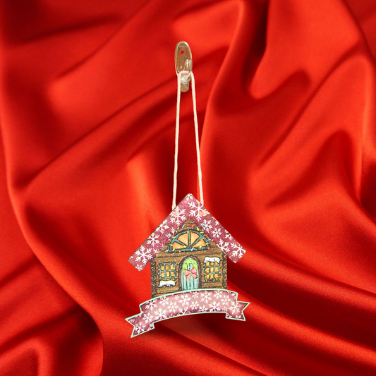 Birdhouse With Ribbon Banner Shaped Sublimated Door Hanger