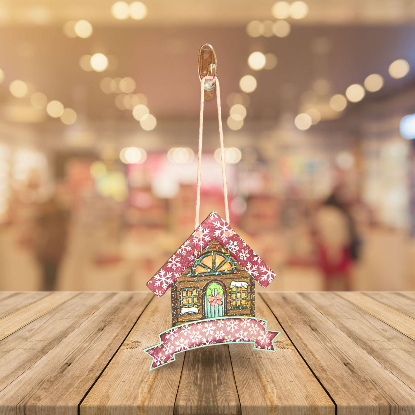 Birdhouse With Ribbon Banner Shaped Sublimated Door Hanger