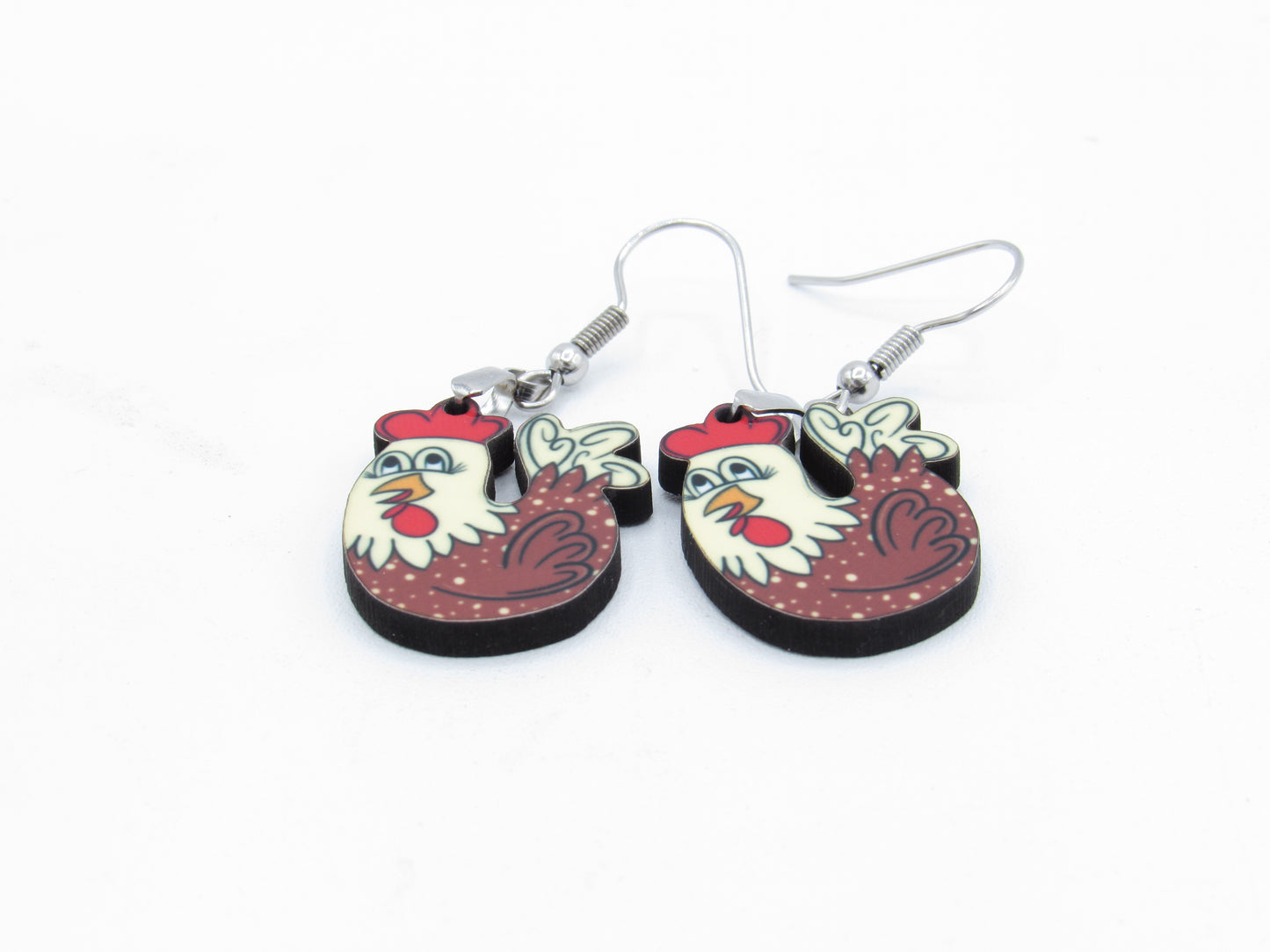 Chicken Shaped MDF Dangle Earrings, Farm Animal Jewelry