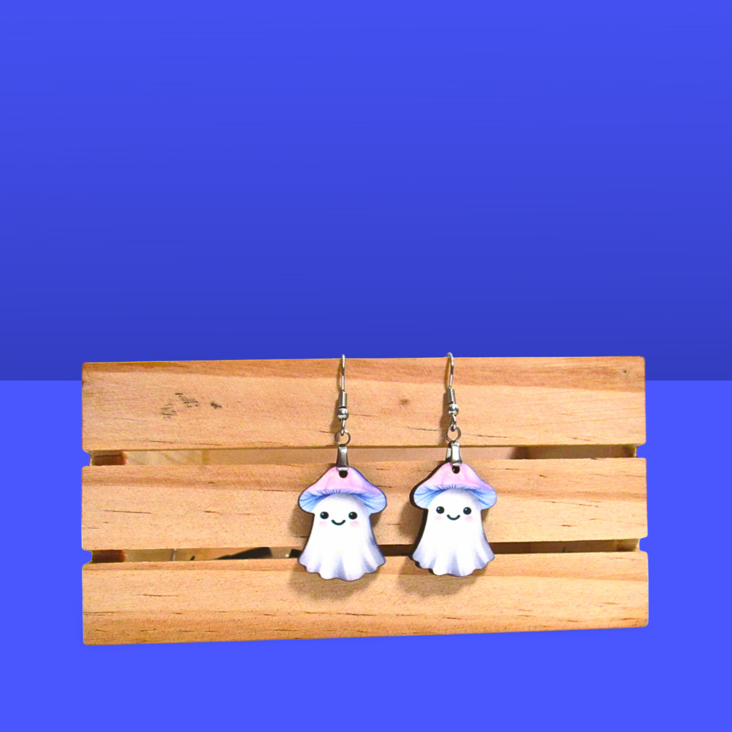 Mushroom Ghost Shaped Sublimated Earrings 1 inch