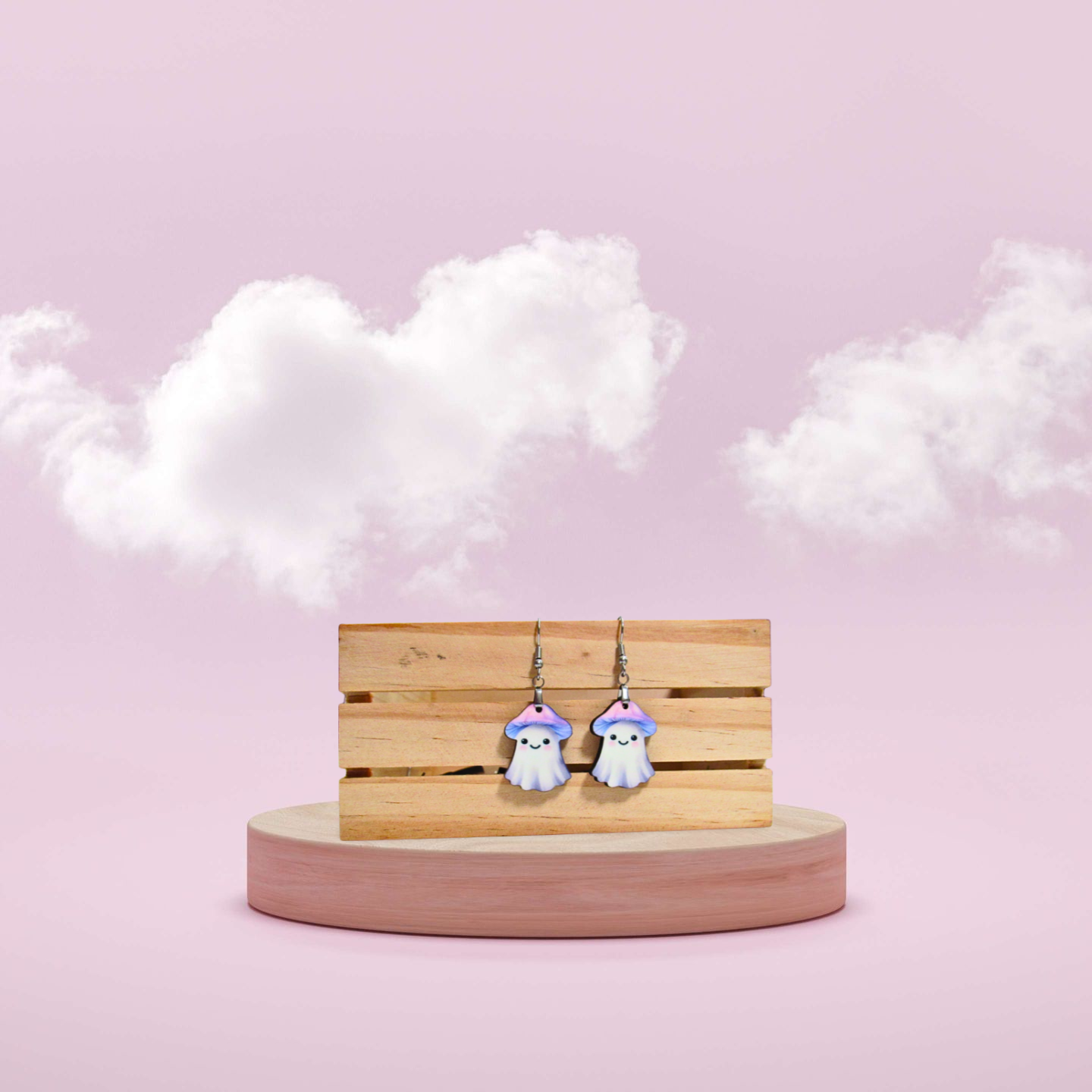 Mushroom Ghost Shaped Sublimated Earrings 1 inch