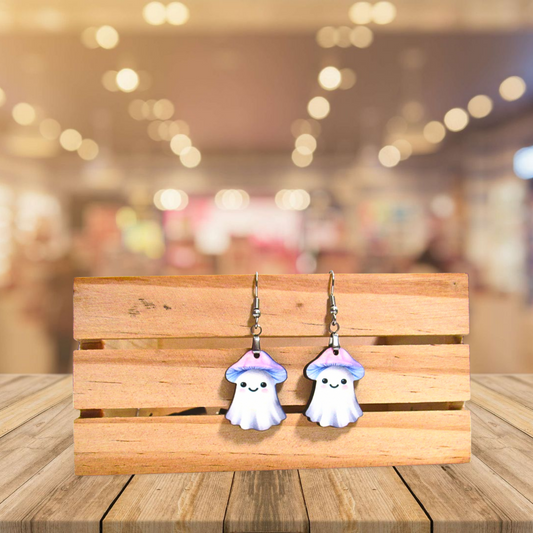 Mushroom Ghost Shaped Sublimated Earrings 1 inch