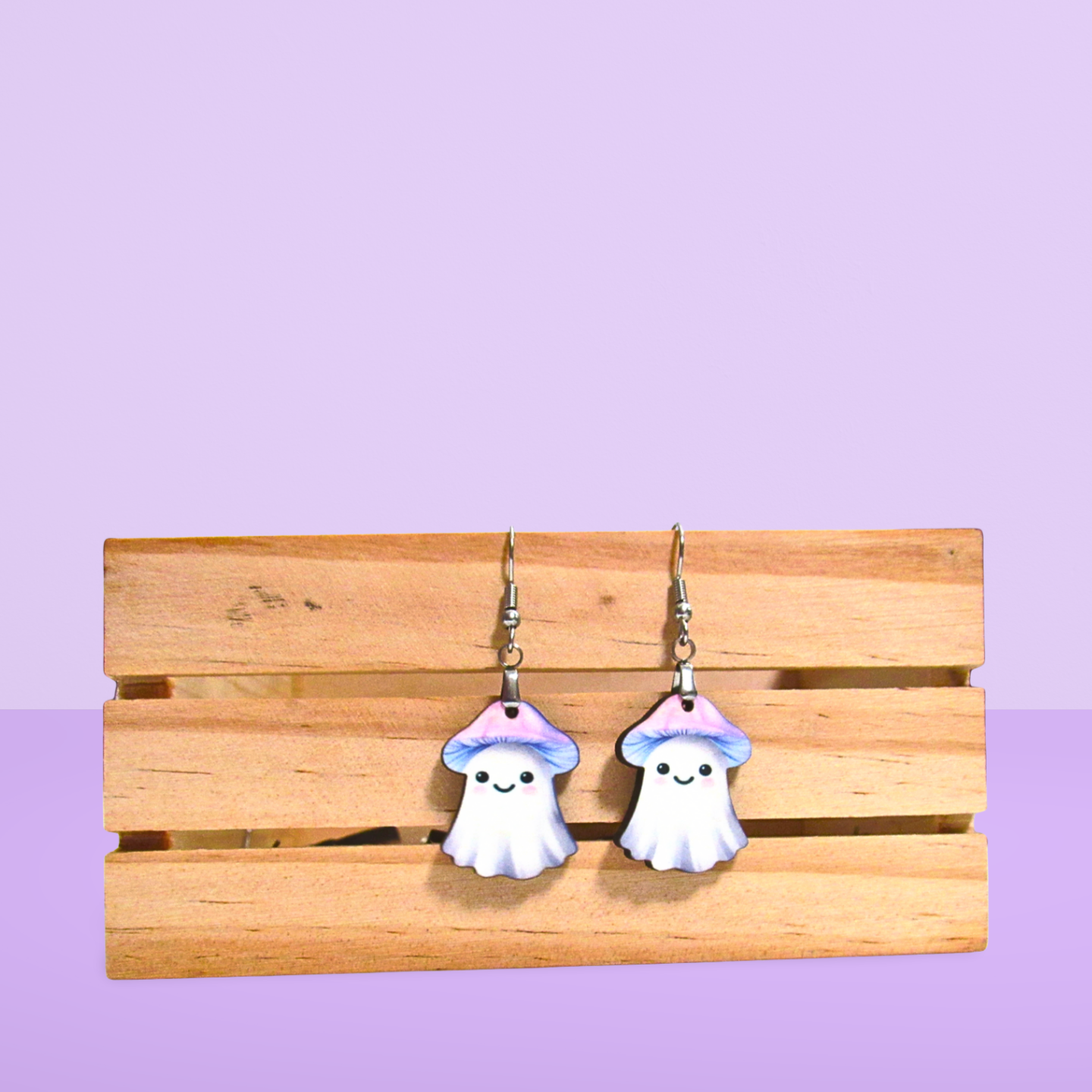 Mushroom Ghost Shaped Sublimated Earrings 1 inch