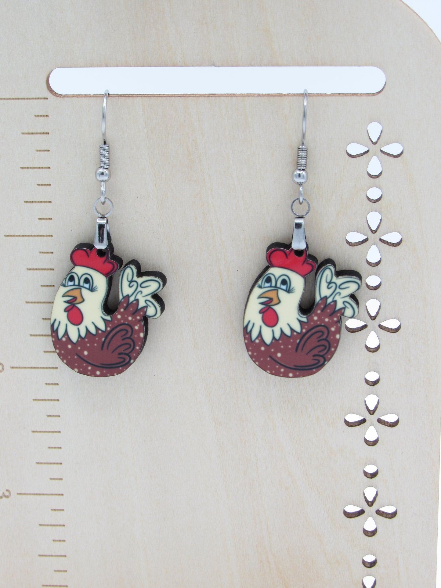 Chicken Shaped MDF Dangle Earrings, Farm Animal Jewelry