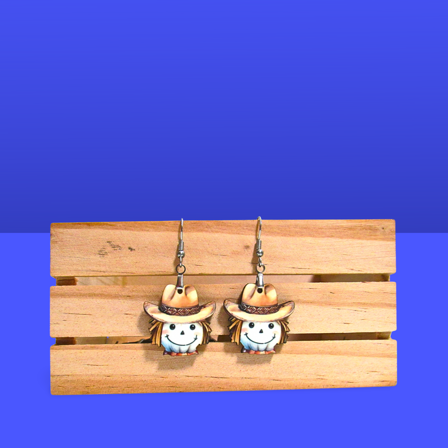 Cowboy Scarecrow Head Shaped Sublimated Earrings