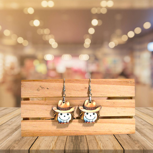 Cowboy Scarecrow Head Shaped Sublimated Earrings