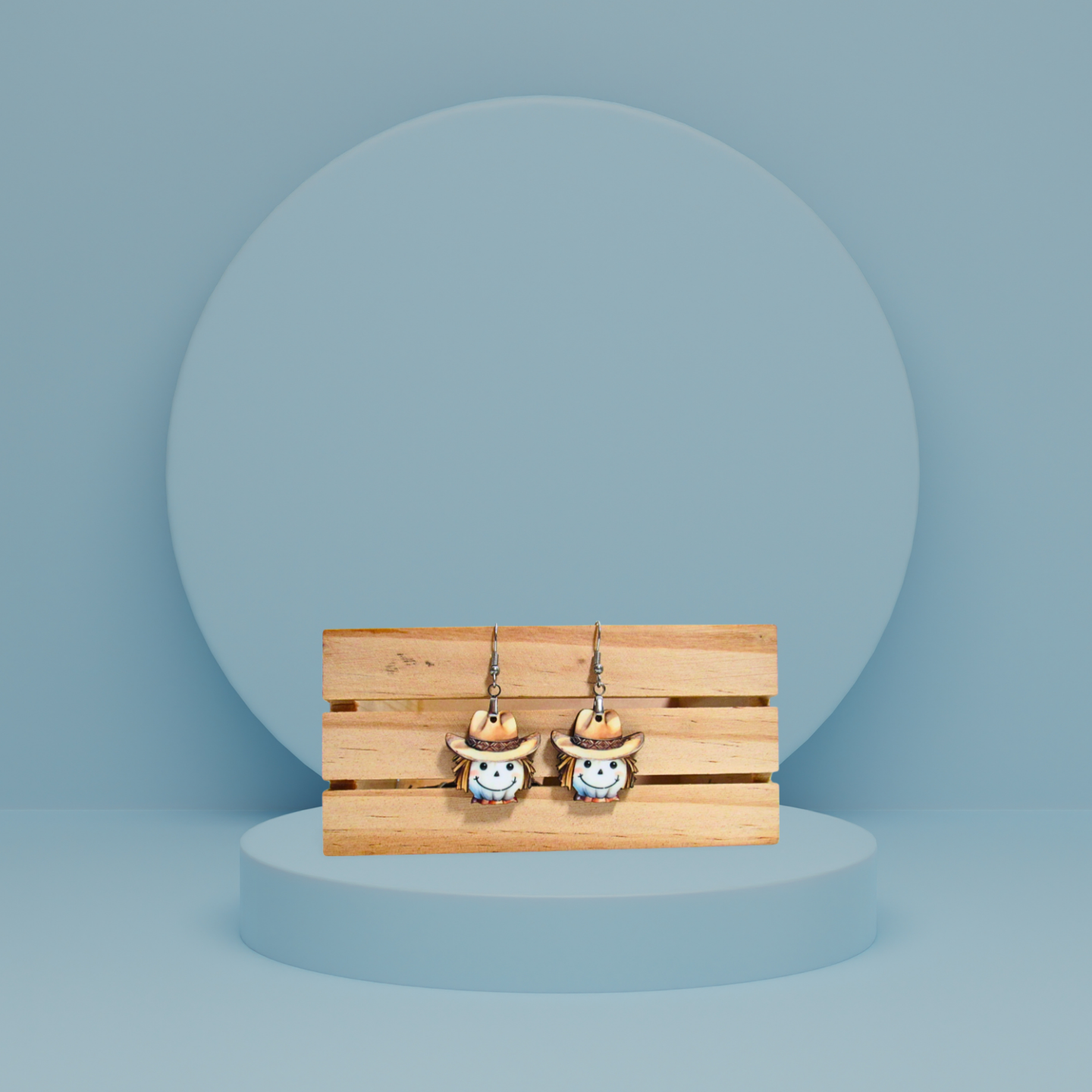 Cowboy Scarecrow Head Shaped Sublimated Earrings