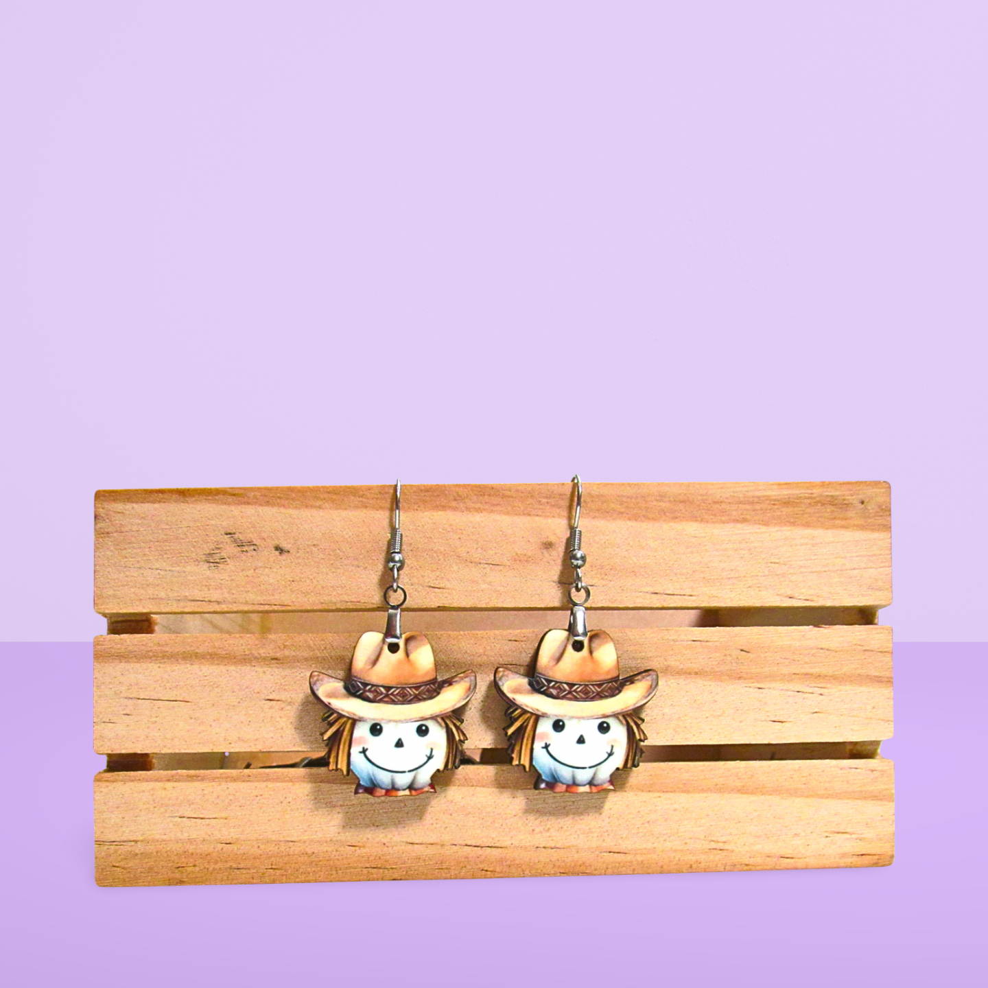 Cowboy Scarecrow Head Shaped Sublimated Earrings