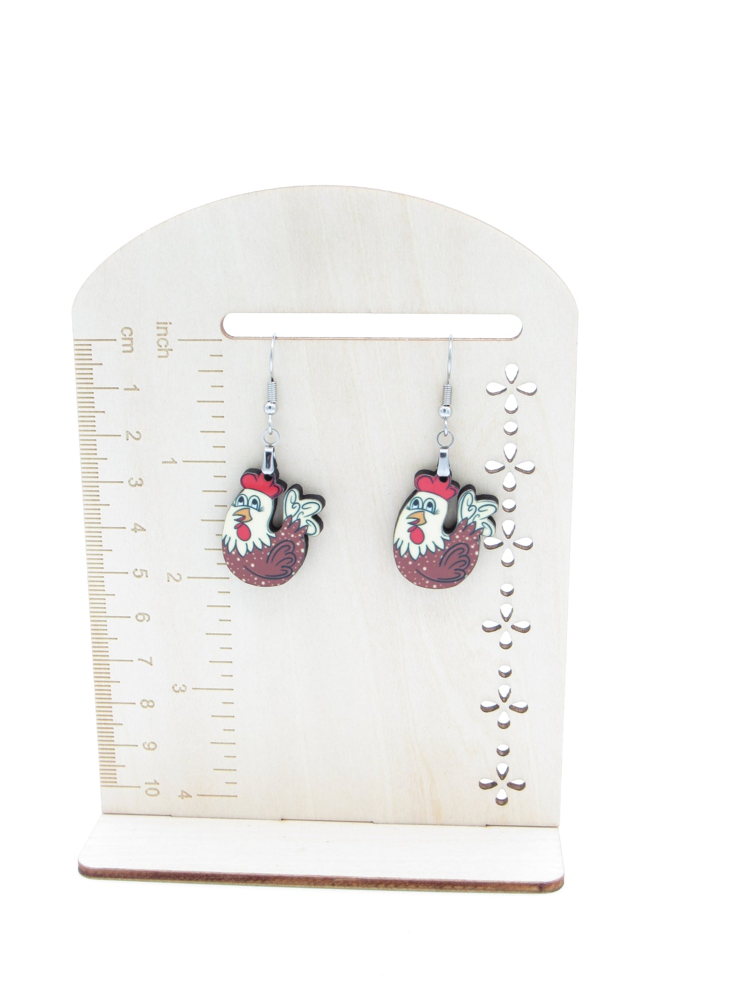 Chicken Shaped MDF Dangle Earrings, Farm Animal Jewelry