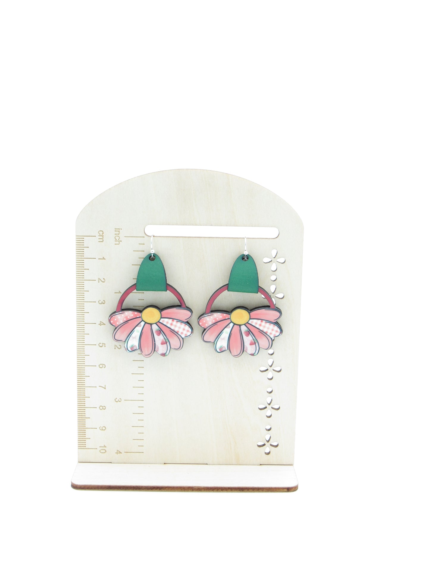 Flower Earrings, Sublimated Faux Leather Dangles,