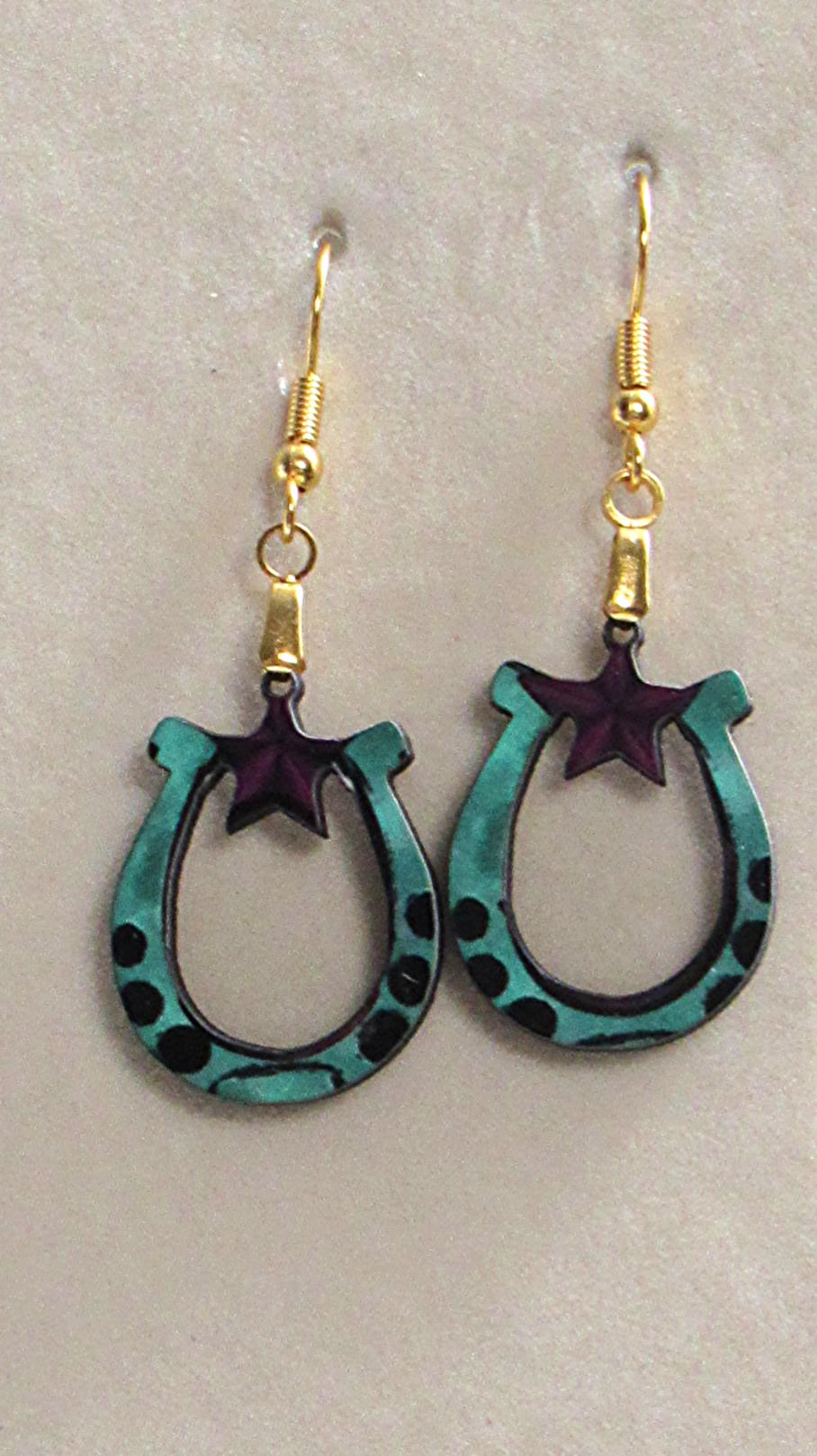 Horseshoe with Star Shaped Sublimated Earrings 1 inch