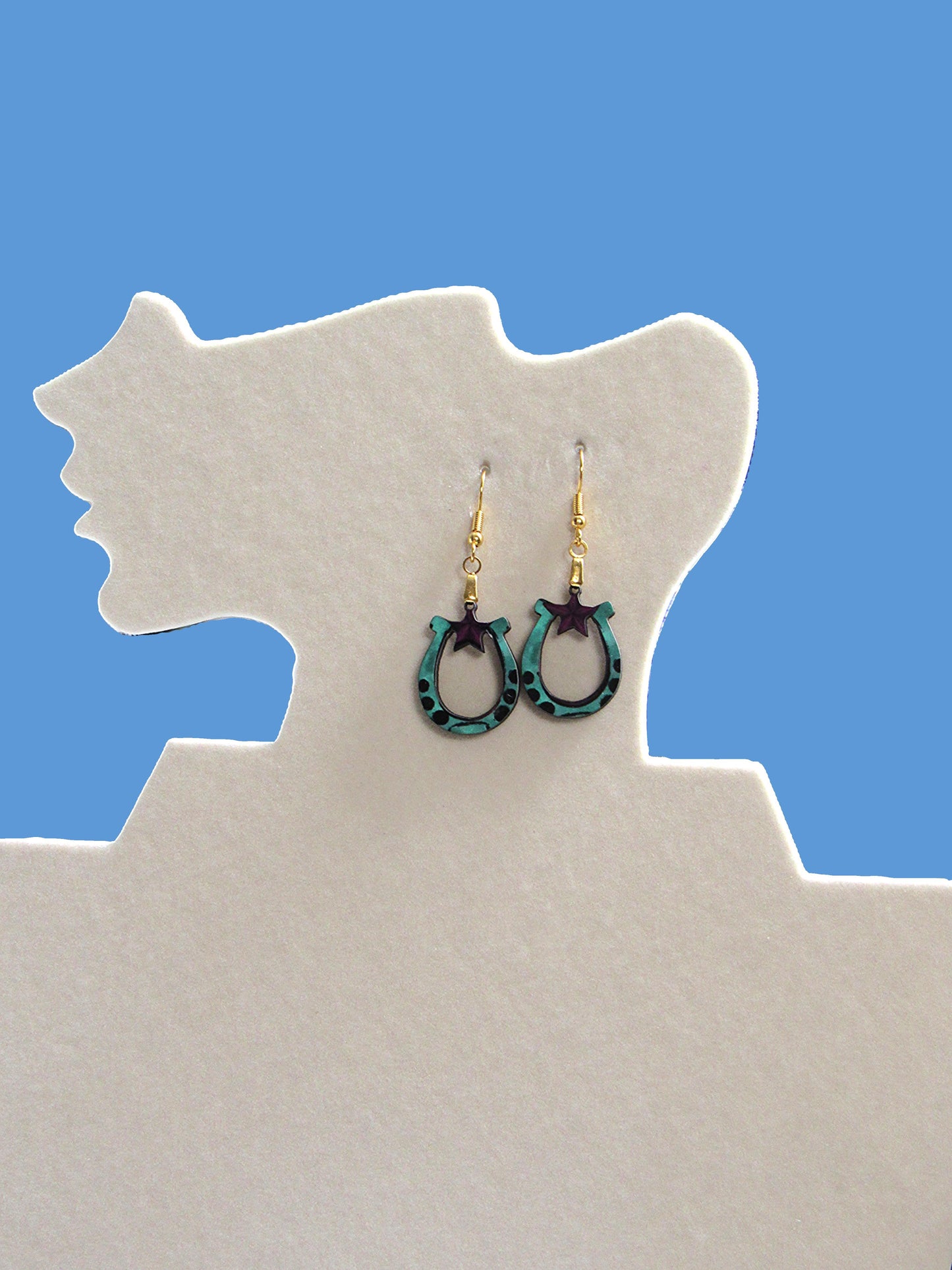 Horseshoe with Star Shaped Sublimated Earrings 1 inch