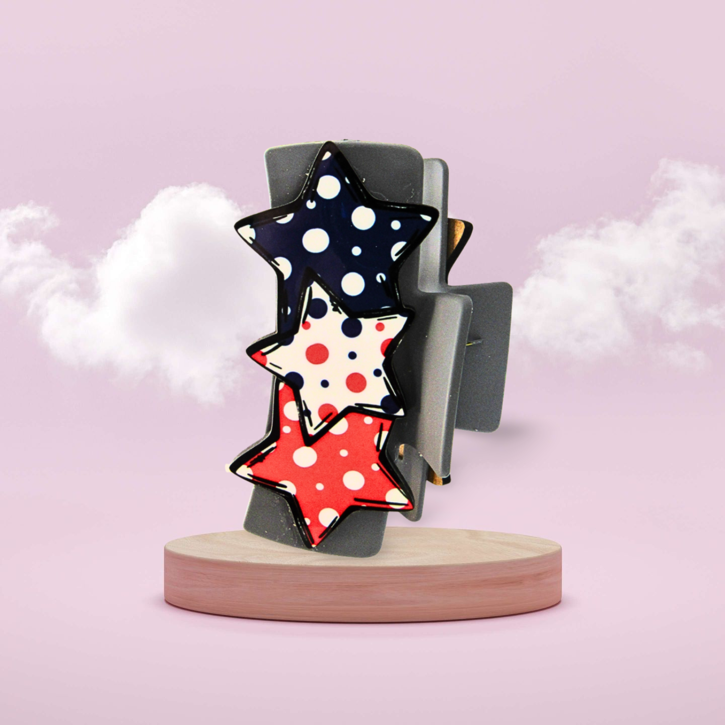 Triple Star Shaped Sublimated Hair Clip 4 inch